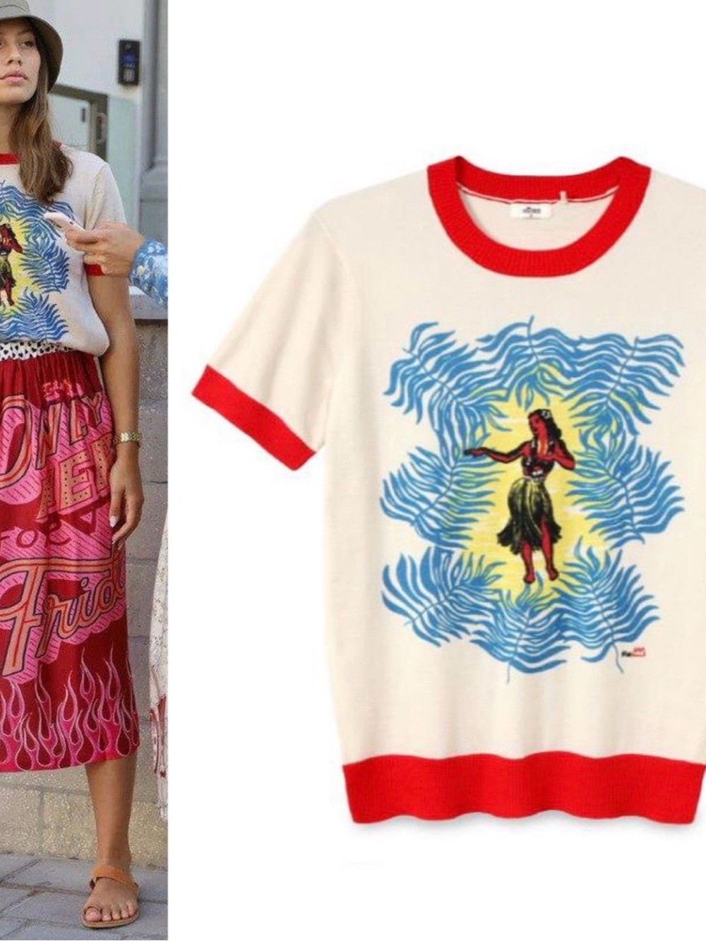 Me369 Hula top size small Retro Graphic Ringer Tee